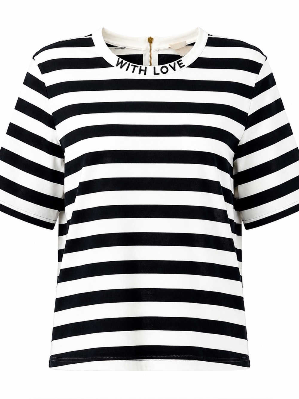 Maje Black and White Striped "WITH LOVE" Top Size 1 (Small)